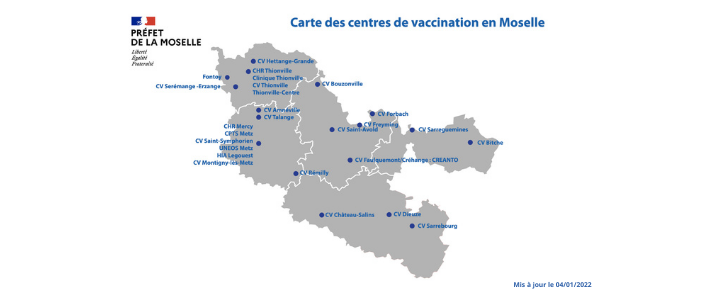 Carte centres de vaccination Moselle 04.01.2022