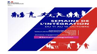 Affiche pour la semaine de l'intégration des étrangers primo-arrivants du 11 au 15 octobre 2021.